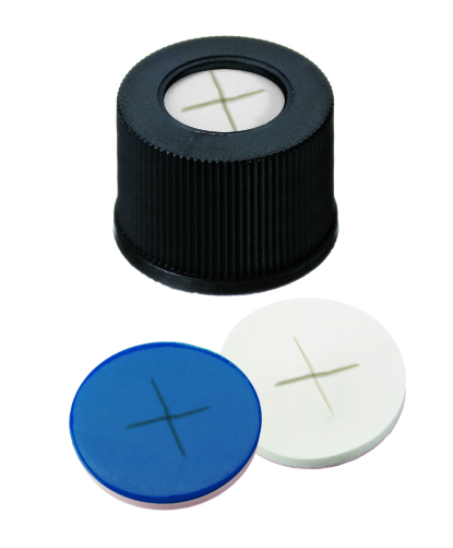 Afbeelding van Polypropylene Screw Cap black, 8.5 mm centre hole, Silicone/PTFE with cross-slit