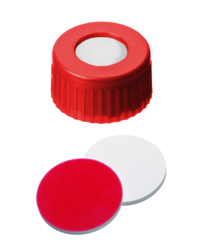 Afbeelding van PP Short Thread Cap red, 6.0 mm centre hole, Septum Silicone/PTFE