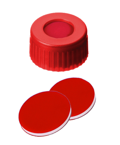 Afbeelding van PP Short Thread Cap red, 6 mm centre hole, PTFE/Silicone slit septum