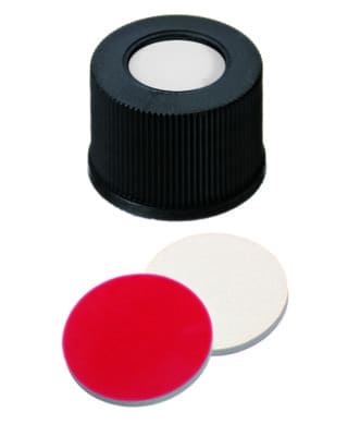 Picture of Polypropylene Screw  Cap black, 8.5 mm centre hole, Septum Silicone/PTFE