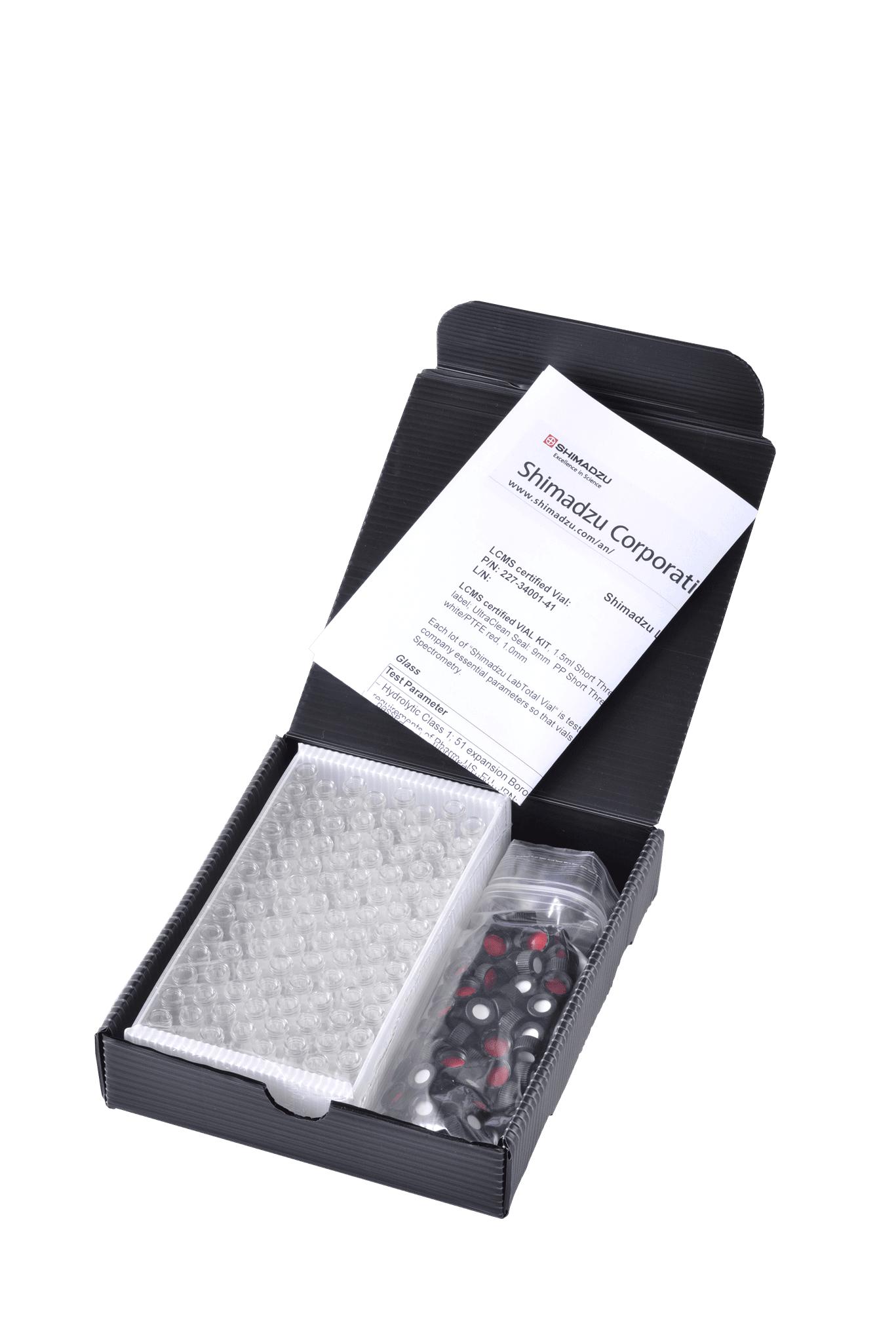 Afbeelding van Certified Kit 1.5 ml for LC/LCMS, clear glass with label, wide open , with Shimadzu certificate